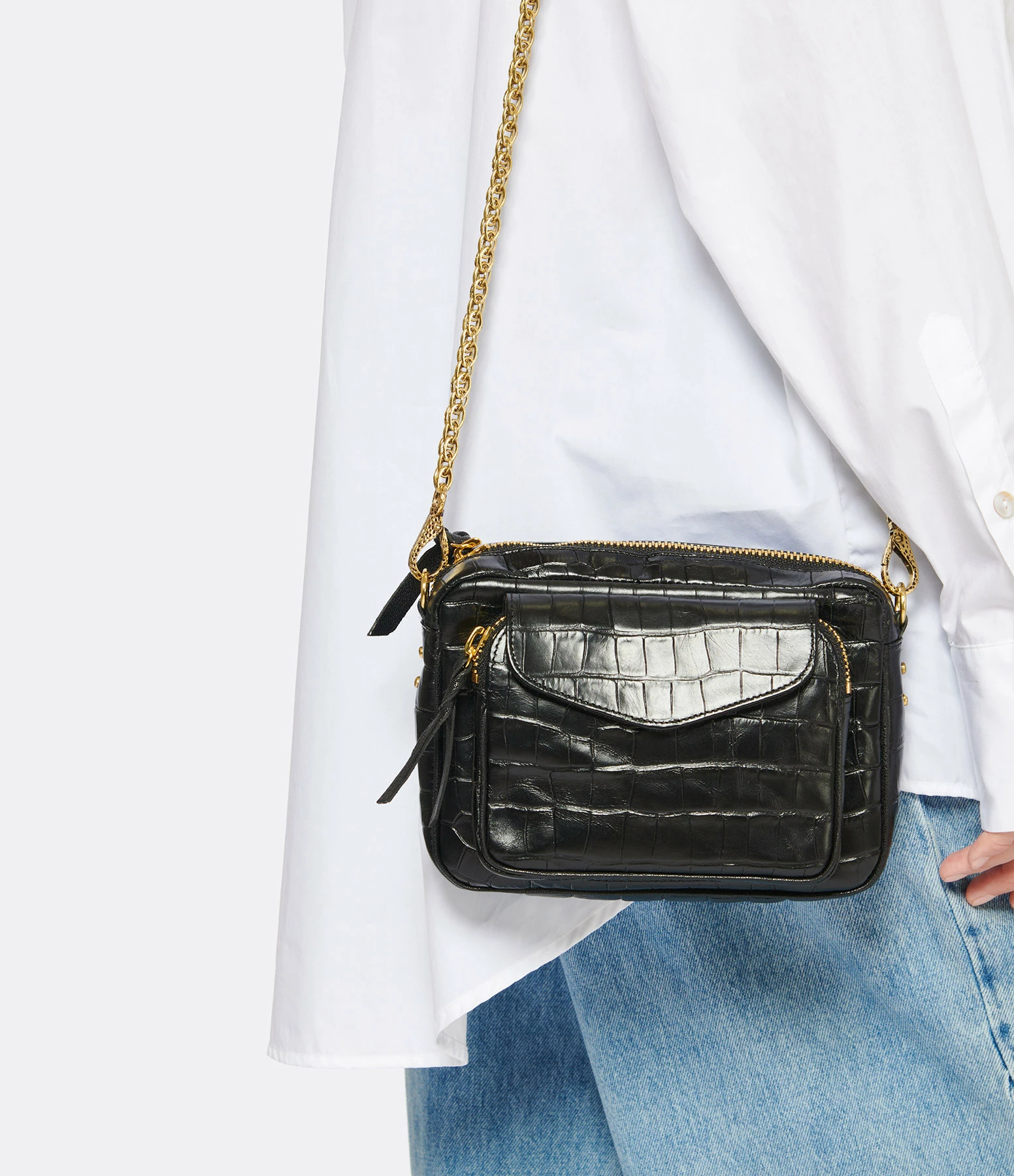 Sac Charly Cuir Embossé Croco Noir, Collaboration Lulli X Claris Virot 7 Sac Charly Cuir Embossé Croco Noir, Collaboration Lulli X Claris Virot – Image 5