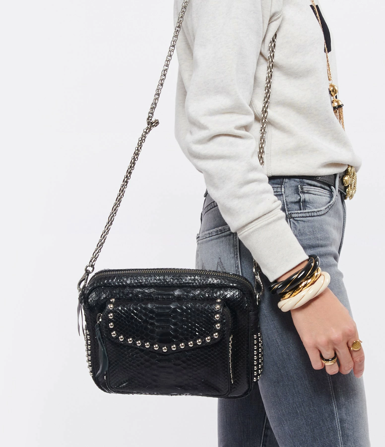 CLARIS VIROT Sac Big Charly Python Clous Noir 7 CLARIS VIROT Sac Big Charly Python Clous Noir – Image 5