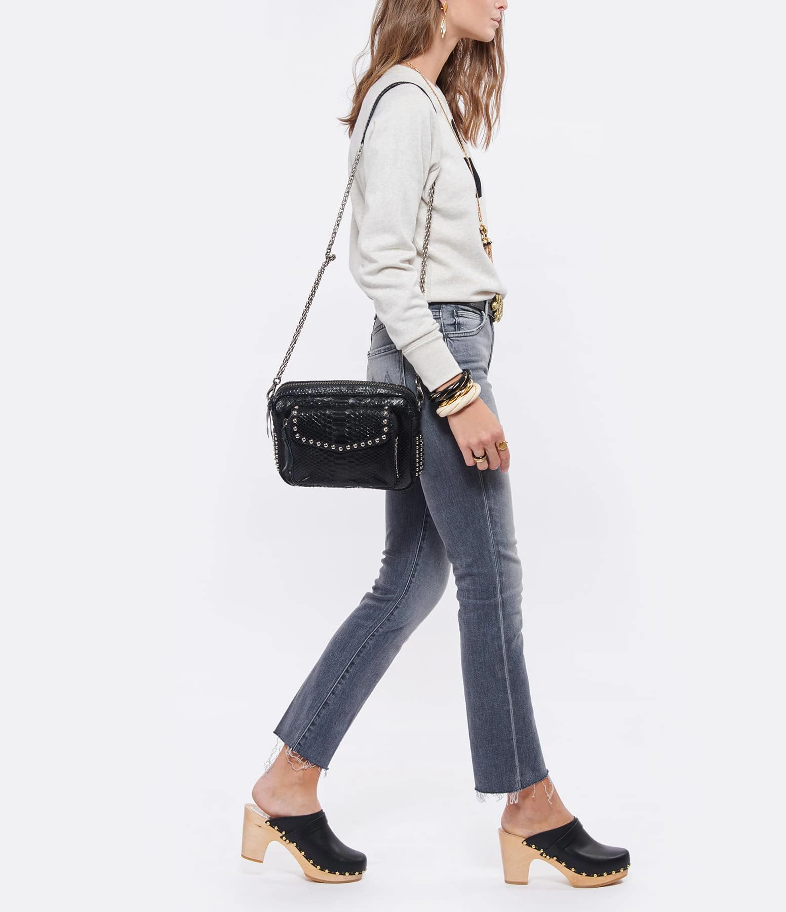 CLARIS VIROT Sac Big Charly Python Clous Noir 8 CLARIS VIROT Sac Big Charly Python Clous Noir – Image 6