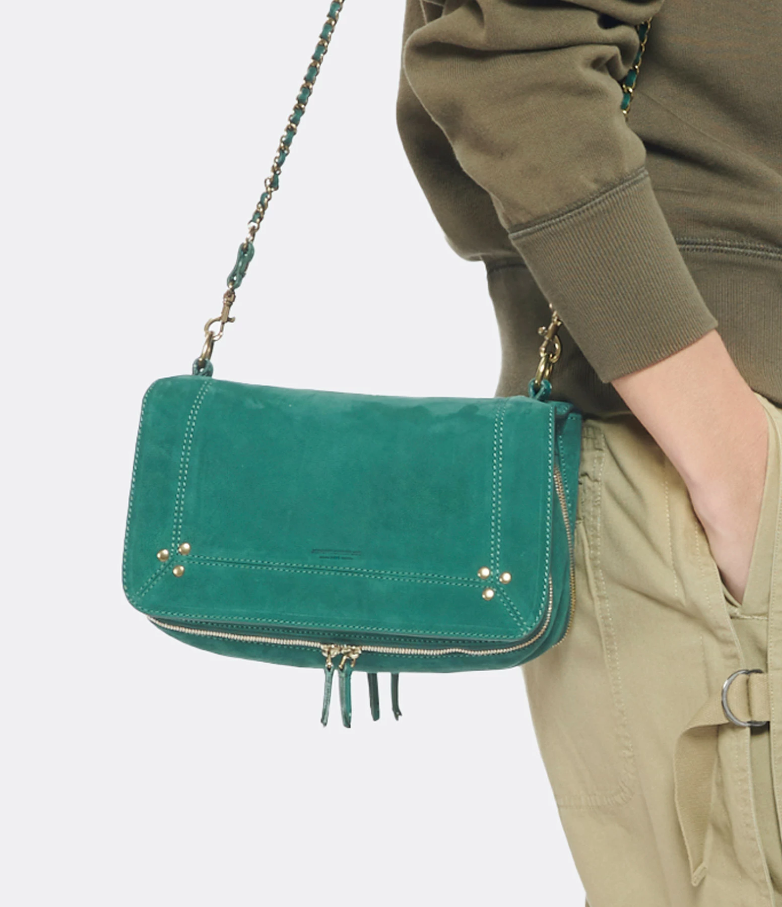 JEROME DREYFUSS Sac Bobi Cuir Suédé Jade 7 JEROME DREYFUSS Sac Bobi Cuir Suédé Jade – Image 5