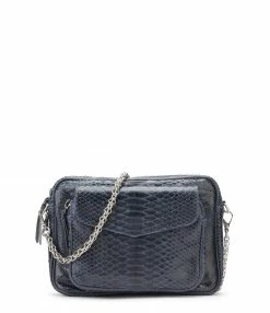 CLARIS VIROT Sac Charly Python Navy Argenté