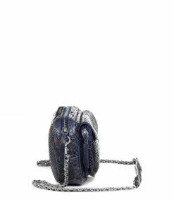 Alternative view of CLARIS VIROT Sac Charly Python Navy Argenté