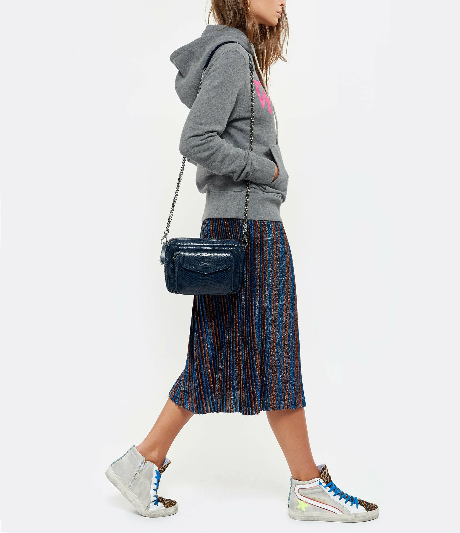 CLARIS VIROT Sac Charly Python Navy Argenté 8 CLARIS VIROT Sac Charly Python Navy Argenté – Image 6
