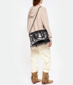 ZADIG & VOLTAIRE Bandoulière Chaîne Cuir Grainé Noir Argenté -jerome dreyfuss shop unnamed file 1186