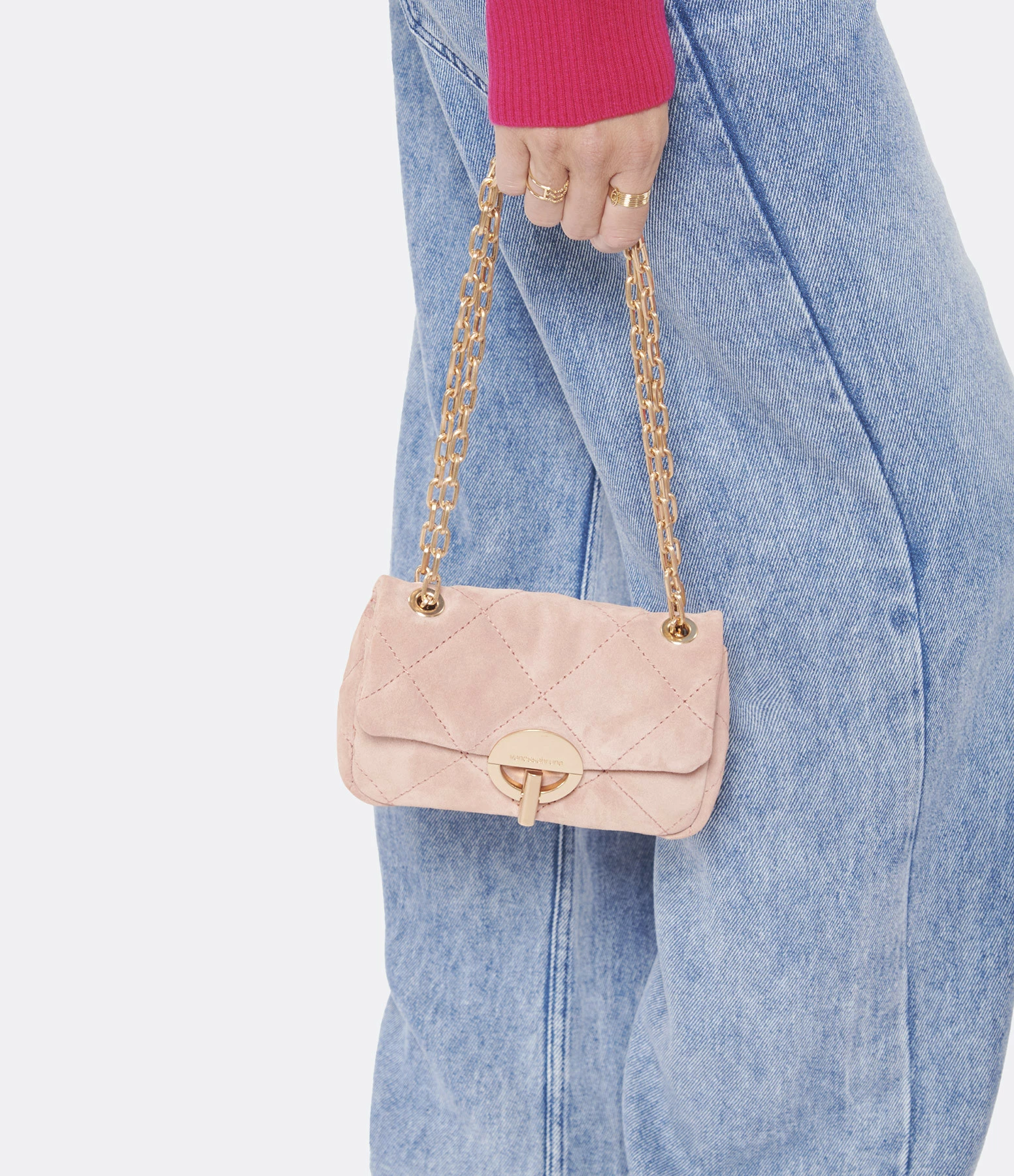 VANESSA BRUNO Sac Nano Moon Cuir Veau Vieux Rose 7 VANESSA BRUNO Sac Nano Moon Cuir Veau Vieux Rose – Image 5