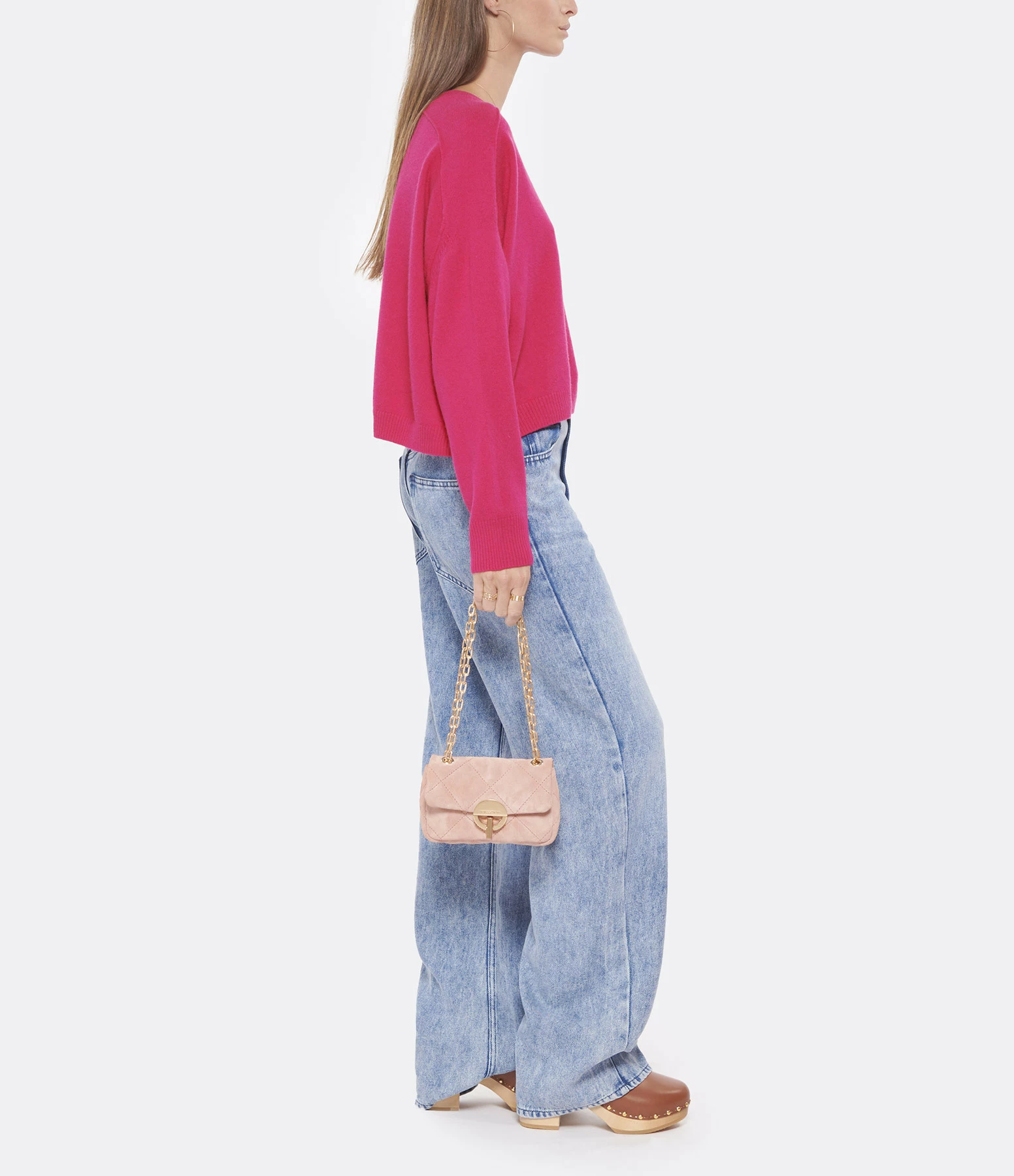 VANESSA BRUNO Sac Nano Moon Cuir Veau Vieux Rose 8 VANESSA BRUNO Sac Nano Moon Cuir Veau Vieux Rose – Image 6