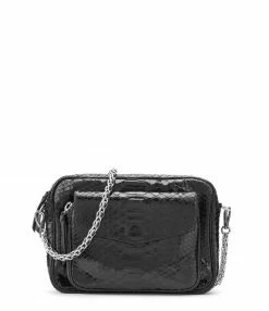 CLARIS VIROT Sac Charly Python Noir Chaîne Argenté