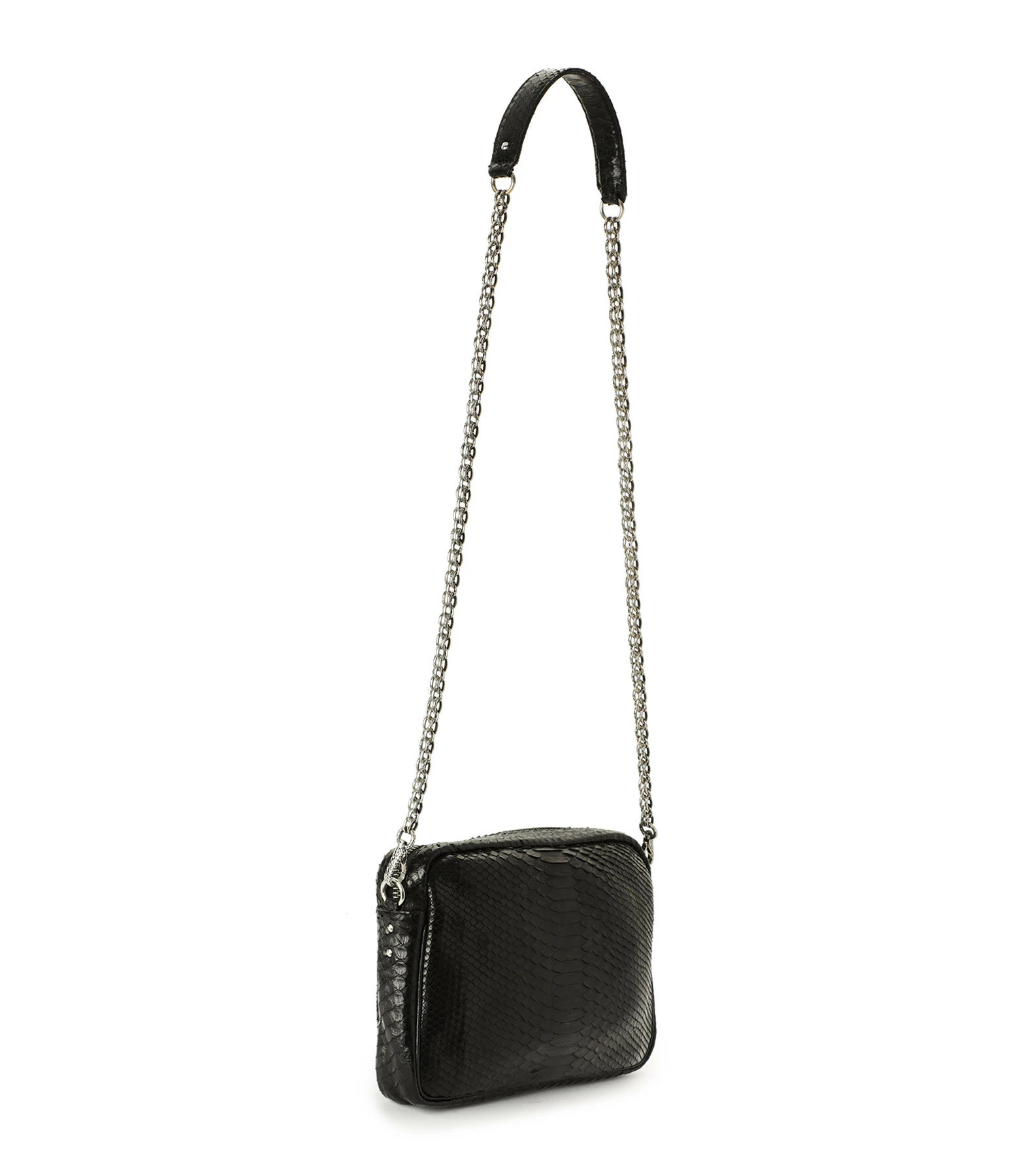 CLARIS VIROT Sac Charly Python Noir Chaîne Argenté 4 CLARIS VIROT Sac Charly Python Noir Chaîne Argenté – Image 2