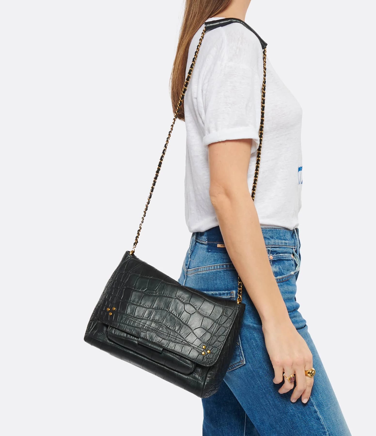 JEROME DREYFUSS Sac Lulu L Cuir Croco Noir 8 JEROME DREYFUSS Sac Lulu L Cuir Croco Noir – Image 6