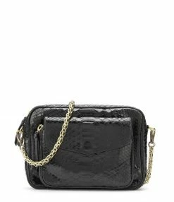 CLARIS VIROT Sac Charly Python Noir Chaîne Or