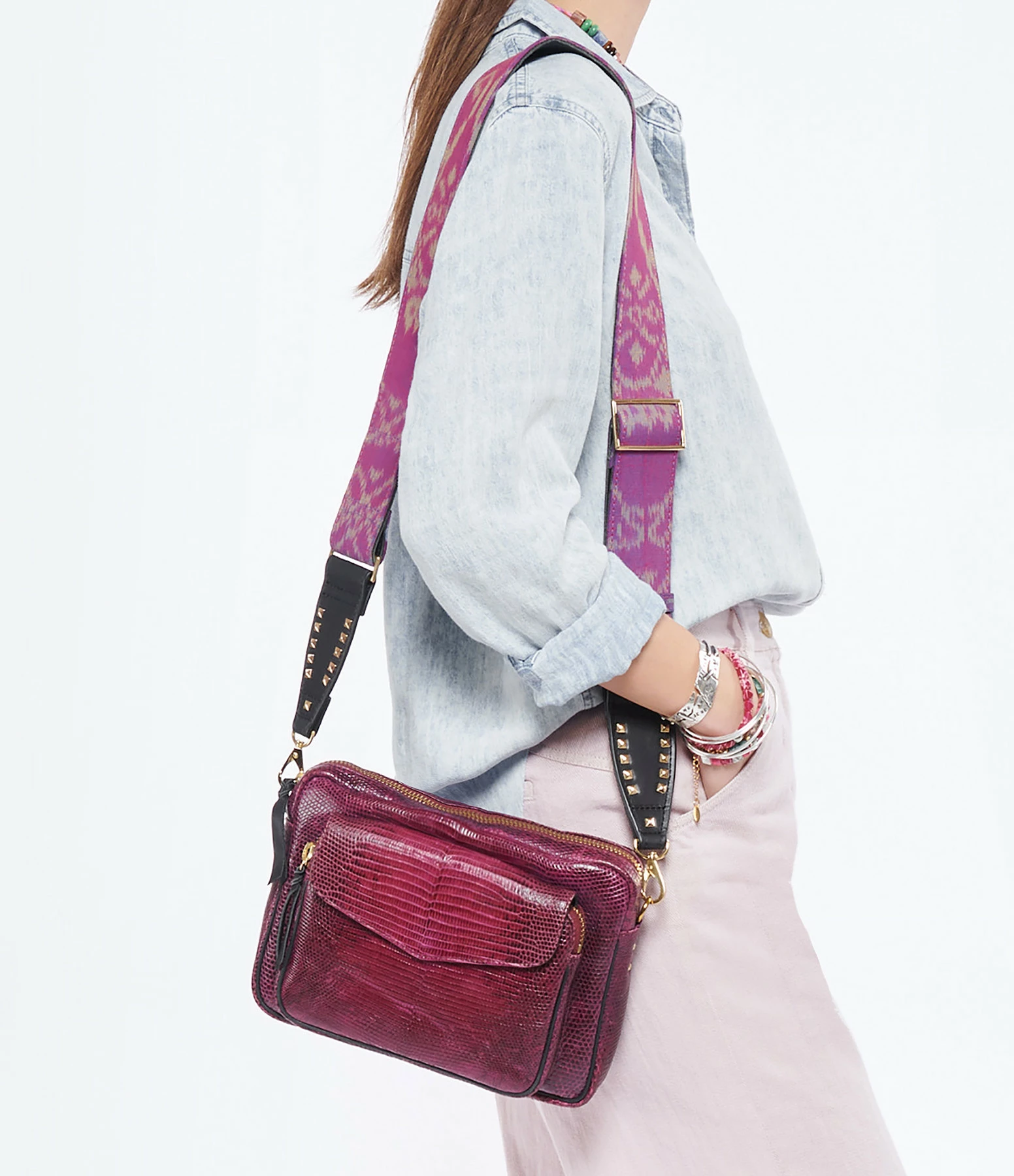 CLARIS VIROT Sac Big Charly Lézard Endek Violet 7 CLARIS VIROT Sac Big Charly Lézard Endek Violet – Image 5