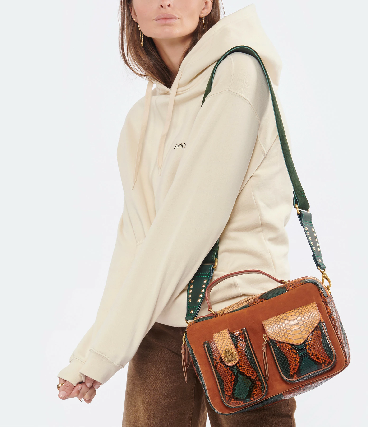 CLARIS VIROT Sac César Python Vert Orange 6 CLARIS VIROT Sac César Python Vert Orange – Image 4