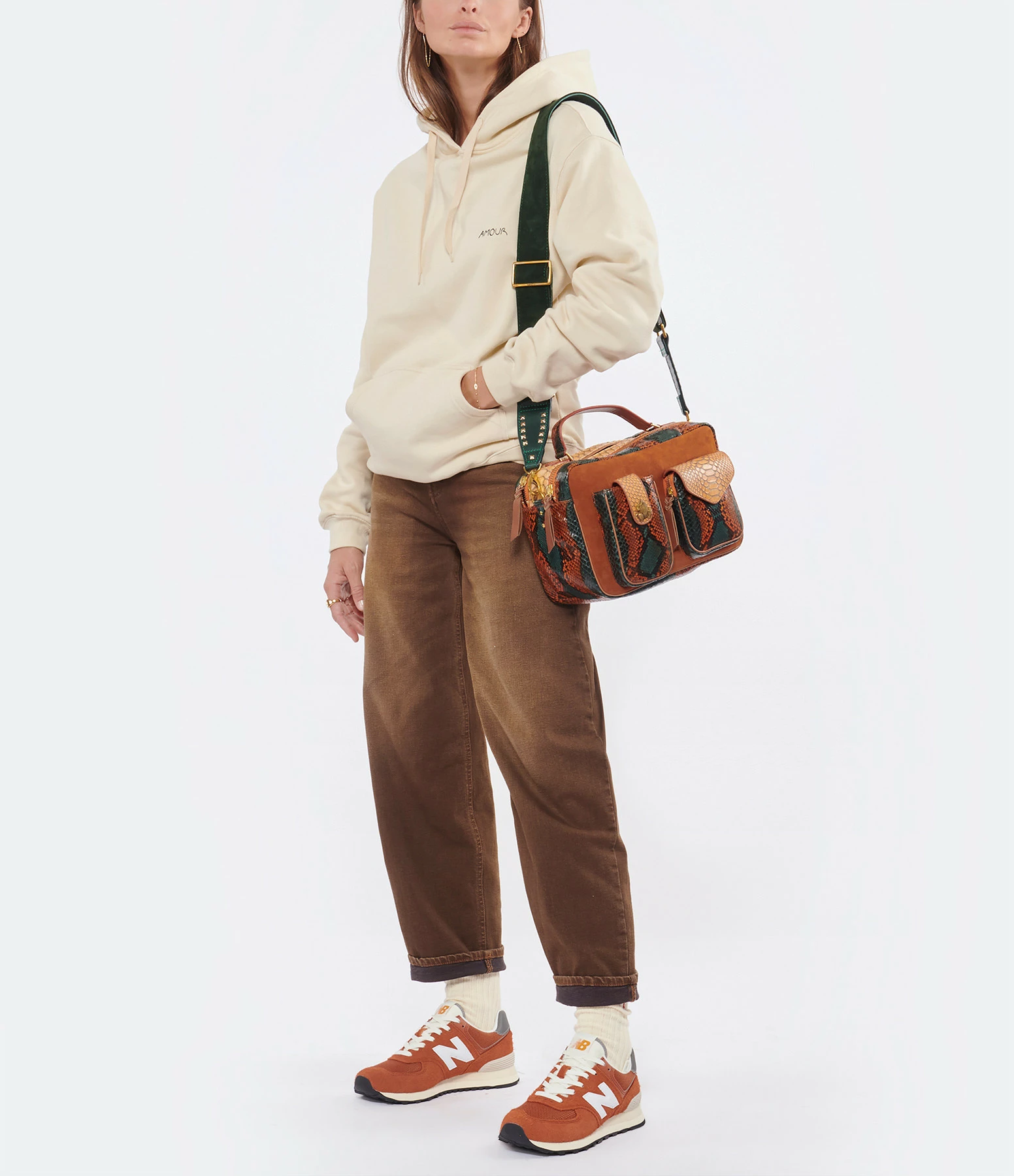 CLARIS VIROT Sac César Python Vert Orange 7 CLARIS VIROT Sac César Python Vert Orange – Image 5