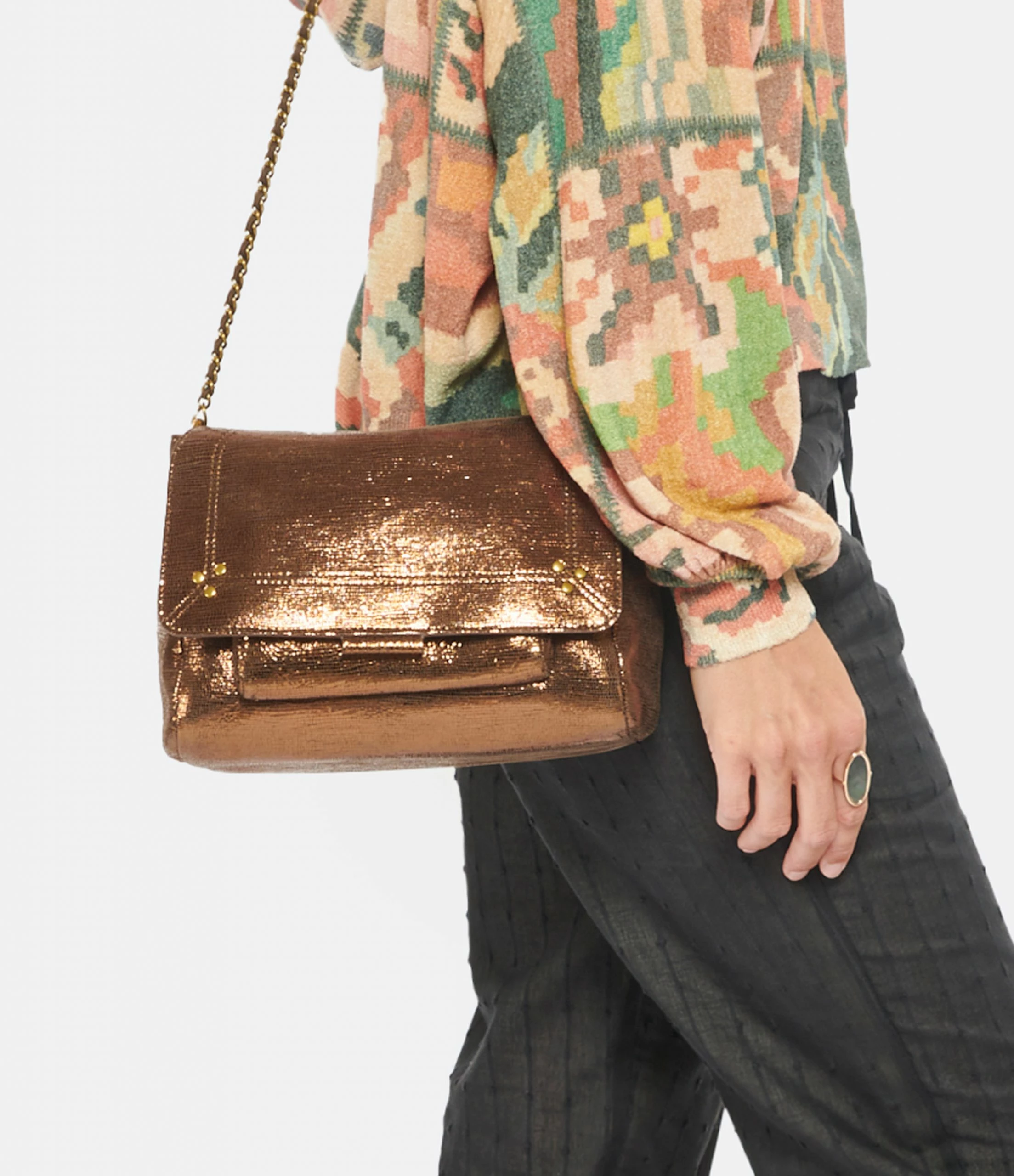 JEROME DREYFUSS Sac Lulu M Cuir Lamé Bronze 8 JEROME DREYFUSS Sac Lulu M Cuir Lamé Bronze – Image 6