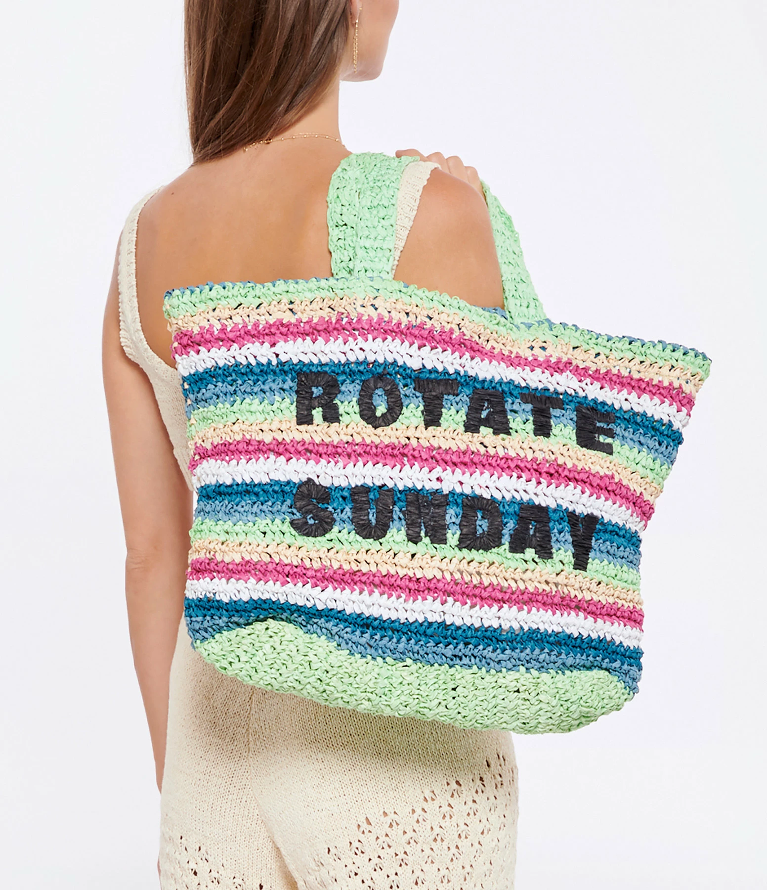 ROTATE Sac Shopping Neeti Raphia Rayures Vert 7 ROTATE Sac Shopping Neeti Raphia Rayures Vert – Image 5