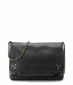 JEROME DREYFUSS Sac Lulu M Cuir Grainé Noir Brass