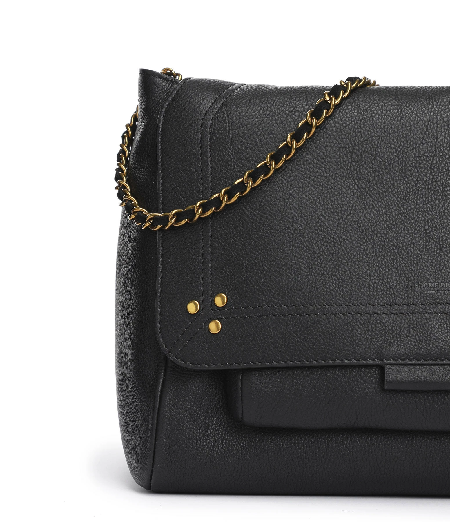 JEROME DREYFUSS Sac Lulu L Cuir Grainé Noir Brass 8 JEROME DREYFUSS Sac Lulu L Cuir Grainé Noir Brass – Image 6