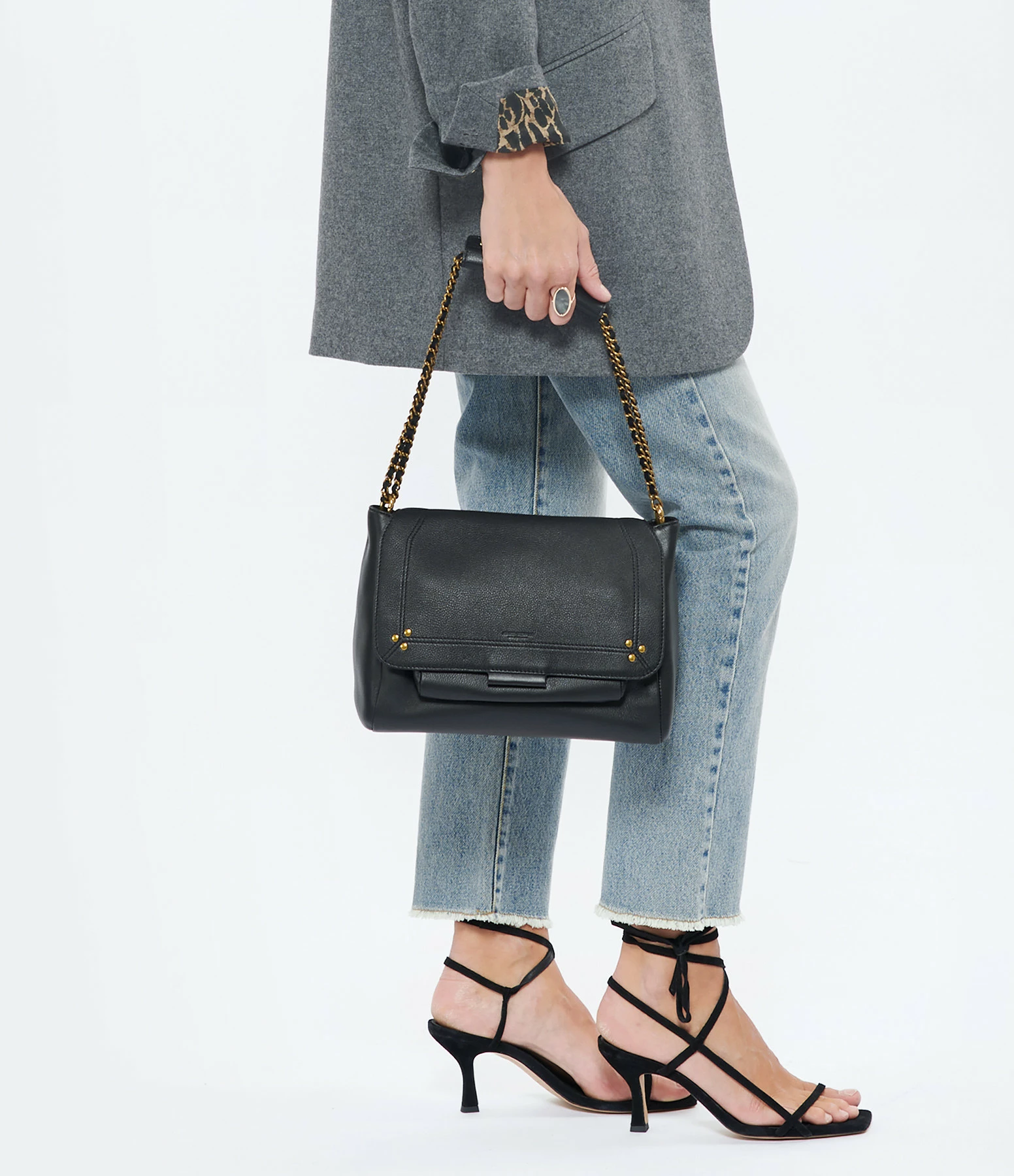 JEROME DREYFUSS Sac Lulu L Cuir Grainé Noir Brass 9 JEROME DREYFUSS Sac Lulu L Cuir Grainé Noir Brass – Image 7