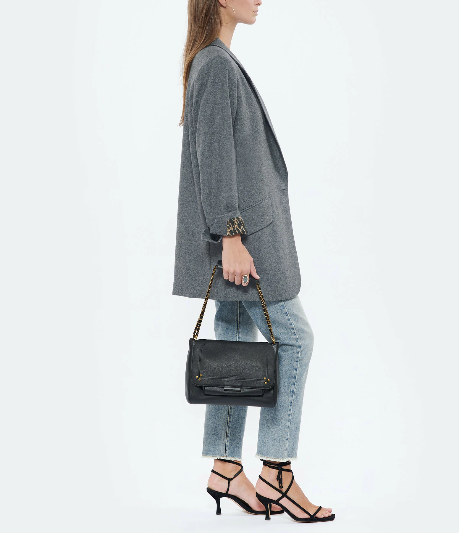 JEROME DREYFUSS Sac Lulu L Cuir Grainé Noir Brass 10 JEROME DREYFUSS Sac Lulu L Cuir Grainé Noir Brass – Image 8