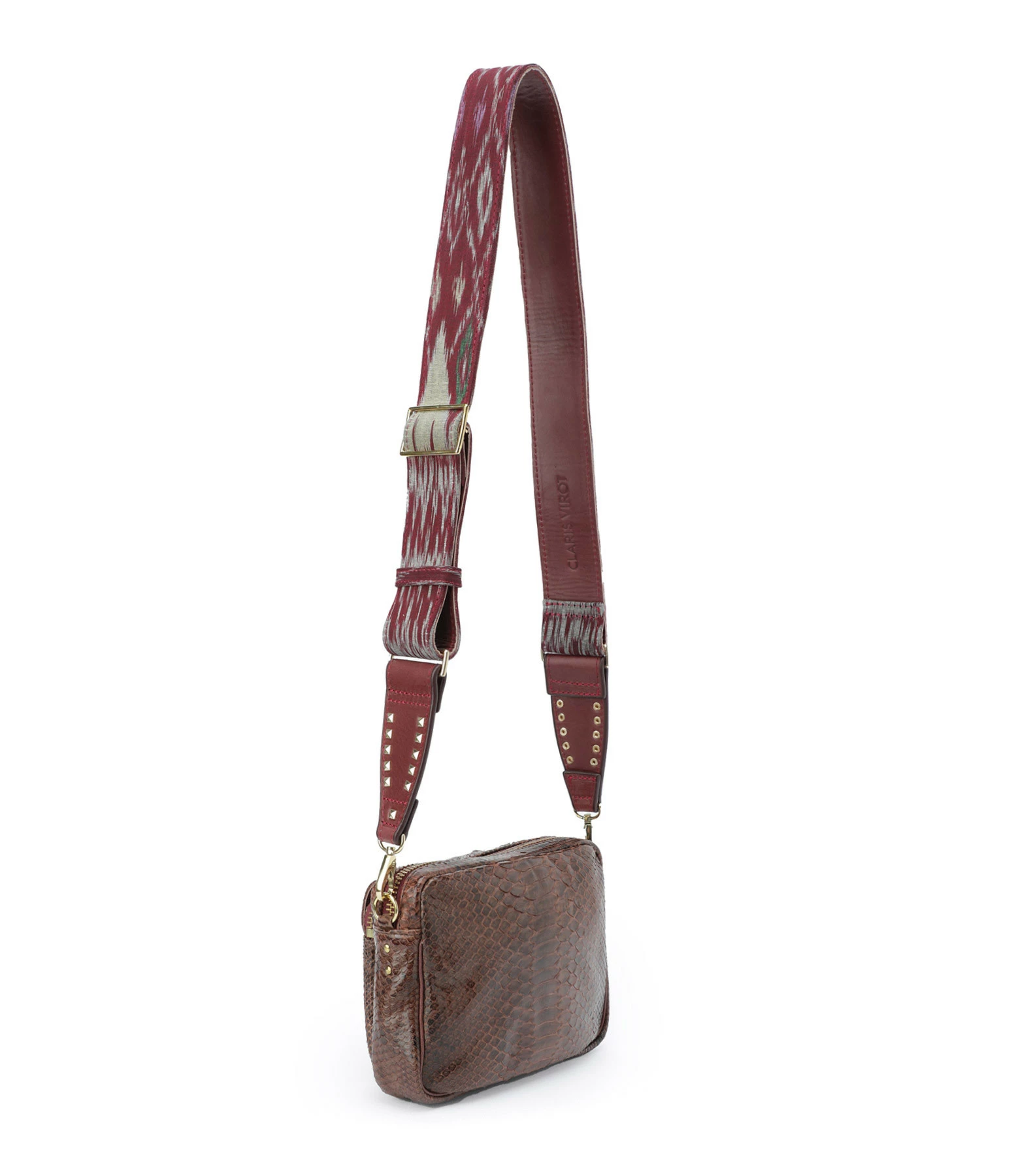CLARIS VIROT Sac Charly Python Chocolat Endek Bordeaux 4 CLARIS VIROT Sac Charly Python Chocolat Endek Bordeaux – Image 2