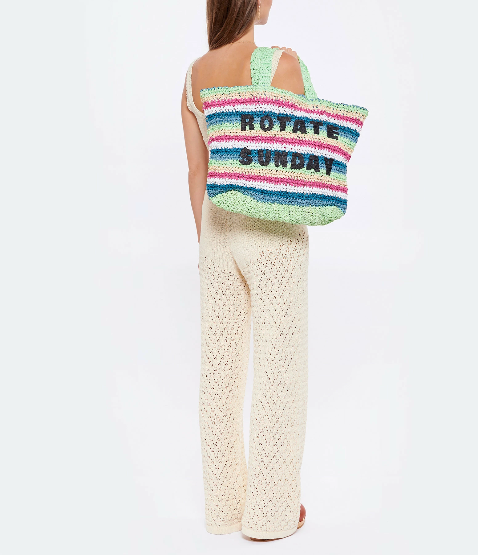 ROTATE Sac Shopping Neeti Raphia Rayures Vert 8 ROTATE Sac Shopping Neeti Raphia Rayures Vert – Image 6