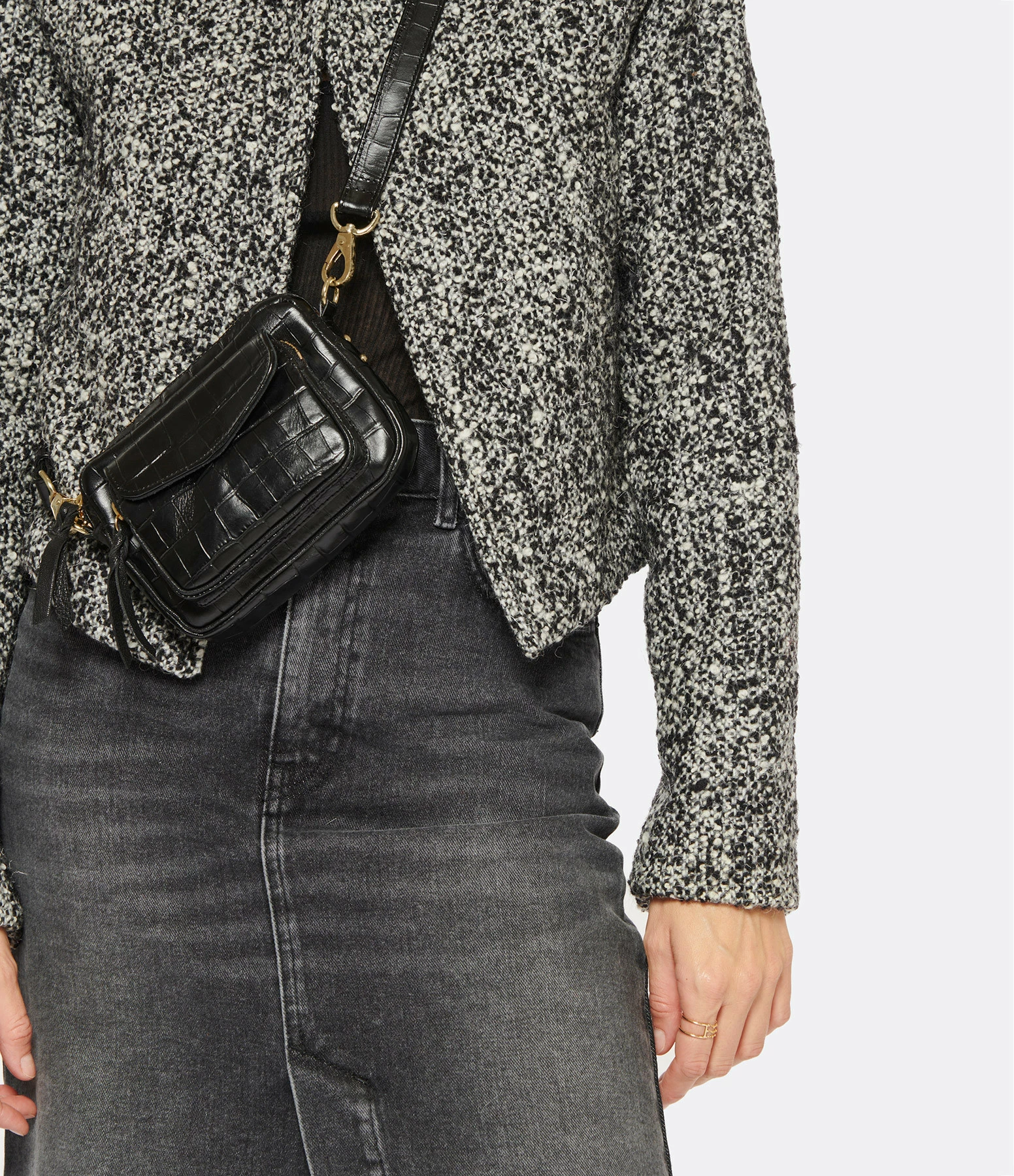 Sac Baby Charly Cuir Embossé Croco Noir, Collaboration Lulli X Claris Virot 7 Sac Baby Charly Cuir Embossé Croco Noir, Collaboration Lulli X Claris Virot – Image 5