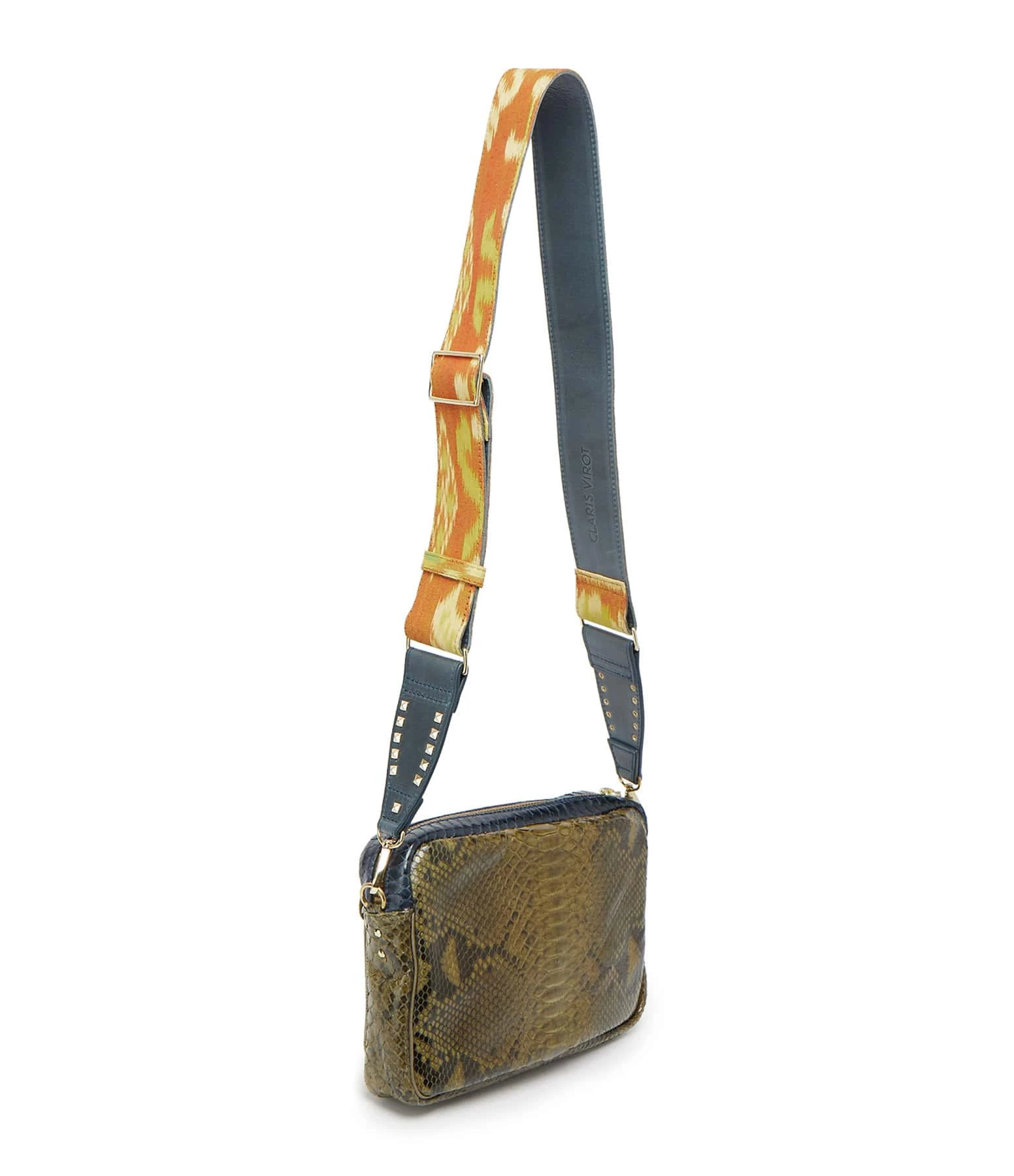 CLARIS VIROT Sac Big Charly Lézard Python Navy Kaki Moutarde 4 CLARIS VIROT Sac Big Charly Lézard Python Navy Kaki Moutarde – Image 2