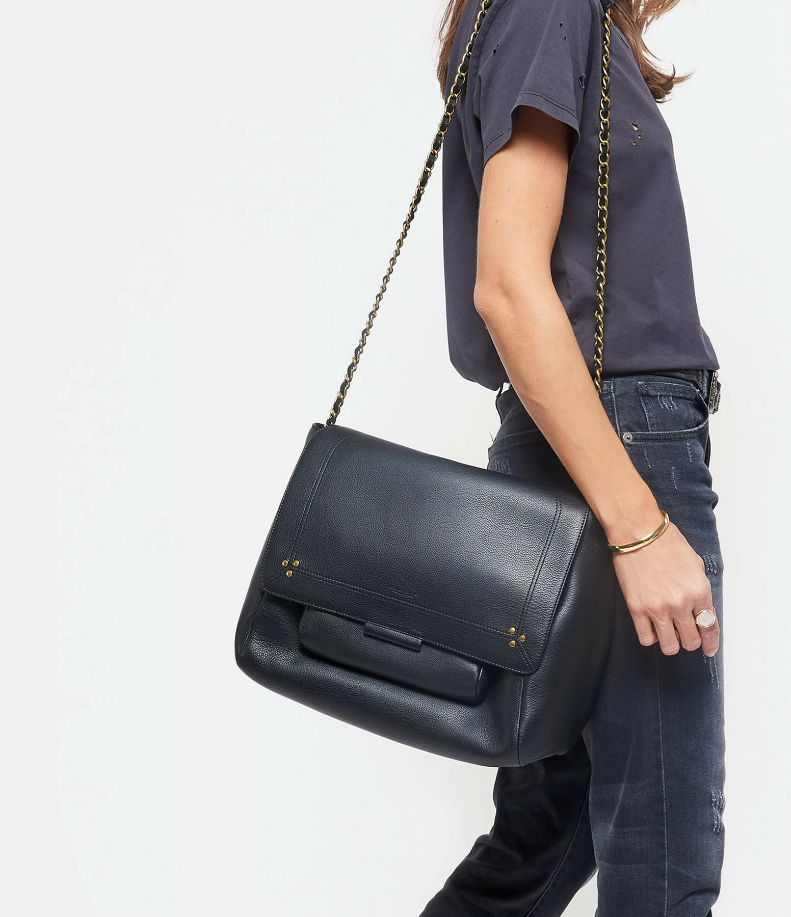 JEROME DREYFUSS Sac Lulu XL Cuir Noir Brass 8 JEROME DREYFUSS Sac Lulu XL Cuir Noir Brass – Image 6