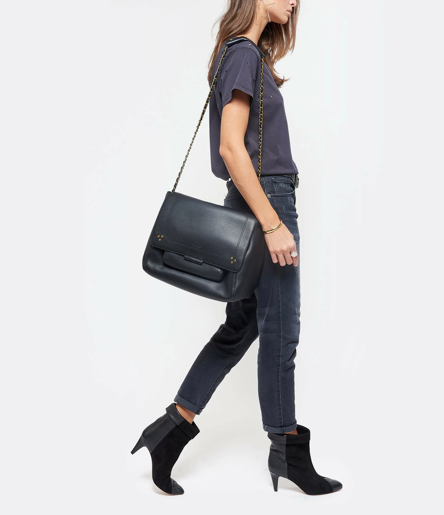 JEROME DREYFUSS Sac Lulu XL Cuir Noir Brass 9 JEROME DREYFUSS Sac Lulu XL Cuir Noir Brass – Image 7
