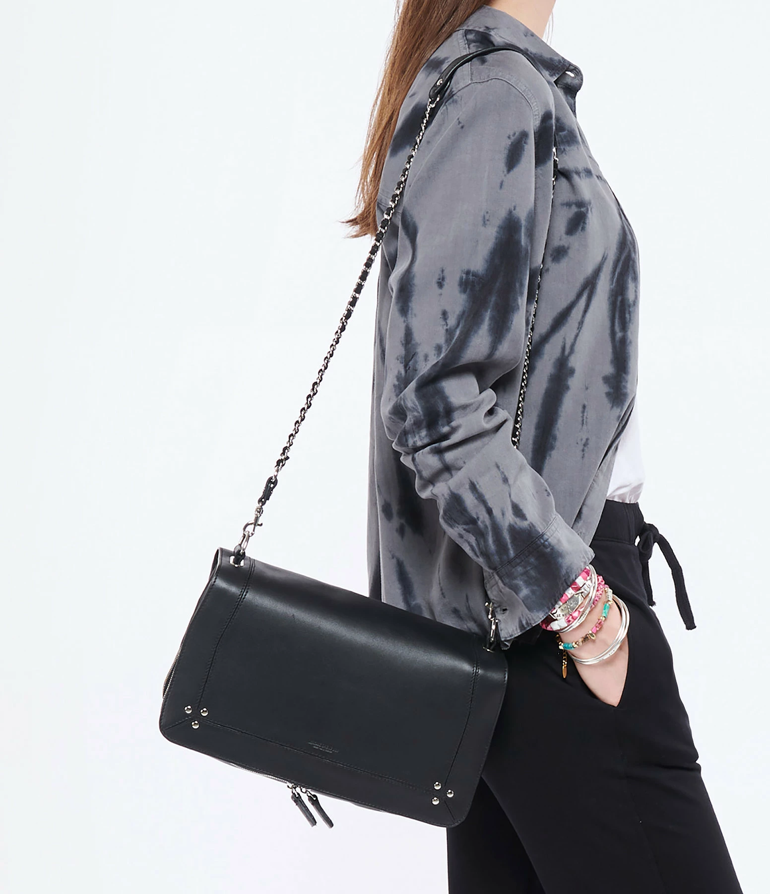 JEROME DREYFUSS Sac Bobi L Cuir Noir Silver 6 JEROME DREYFUSS Sac Bobi L Cuir Noir Silver – Image 4