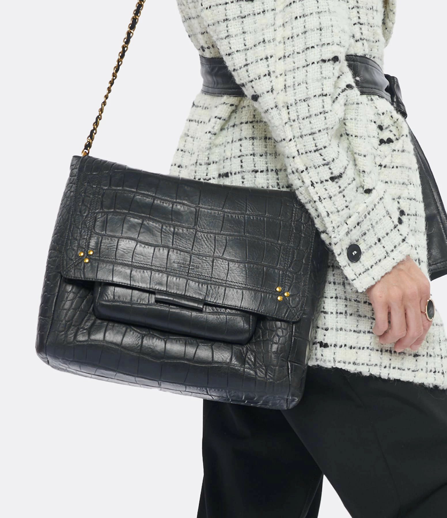 JEROME DREYFUSS Sac Lulu XL Cuir Croco Noir 8 JEROME DREYFUSS Sac Lulu XL Cuir Croco Noir – Image 6