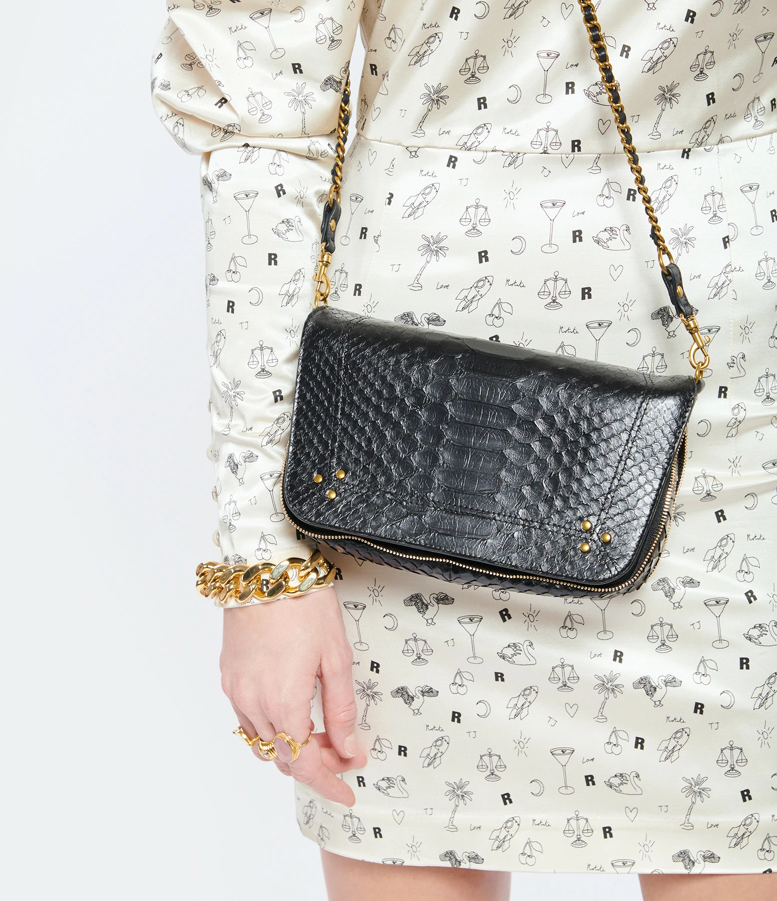 JEROME DREYFUSS Sac Bobi S Cuir Python Noir 7 JEROME DREYFUSS Sac Bobi S Cuir Python Noir – Image 5