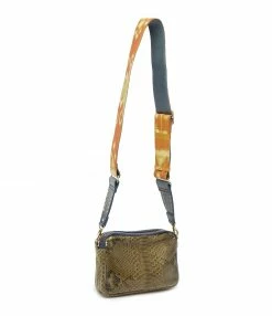 Alternative view of CLARIS VIROT Sac Charly Lézard Python Navy Kaki Moutarde