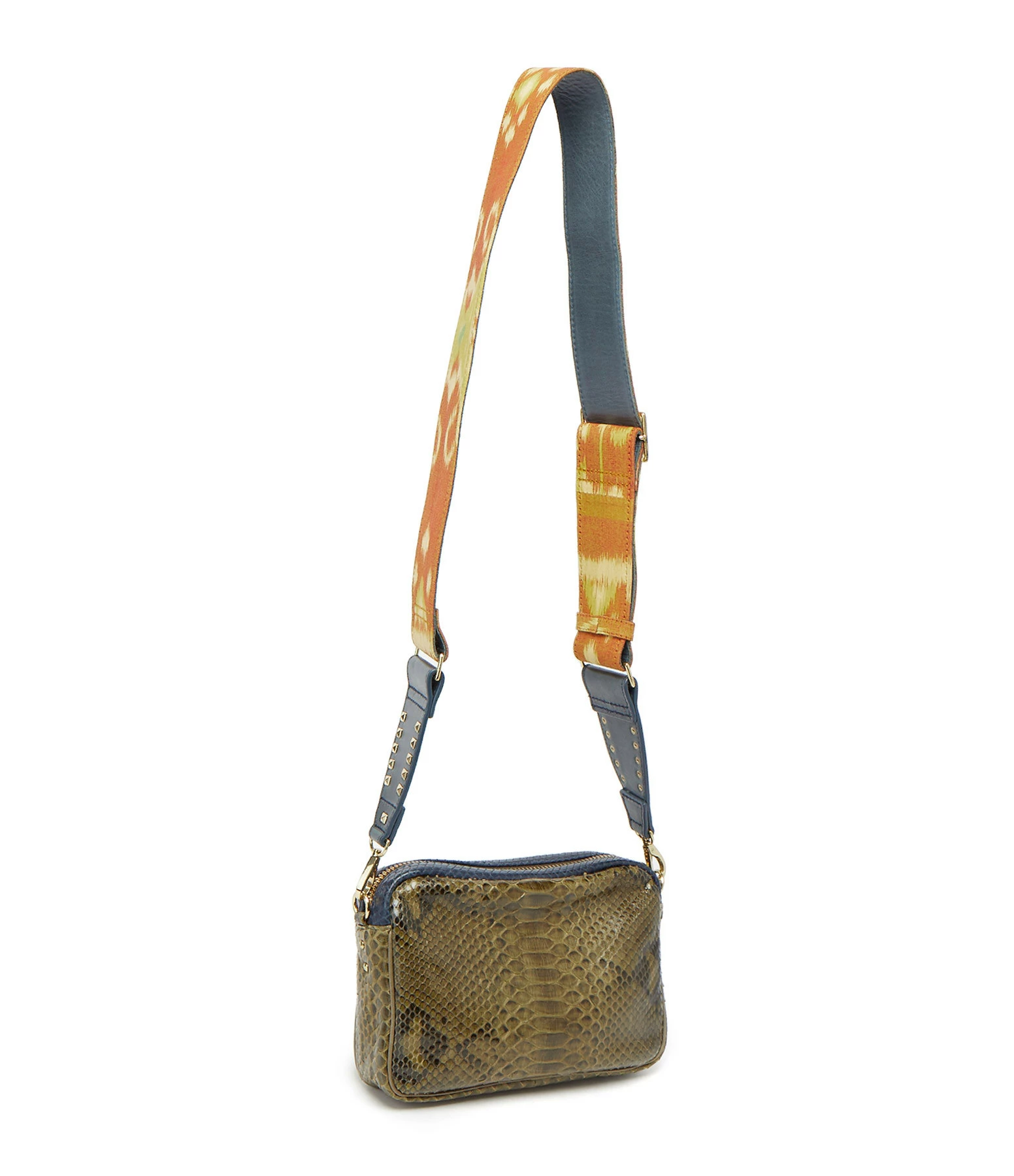 CLARIS VIROT Sac Charly Lézard Python Navy Kaki Moutarde 4 CLARIS VIROT Sac Charly Lézard Python Navy Kaki Moutarde – Image 2