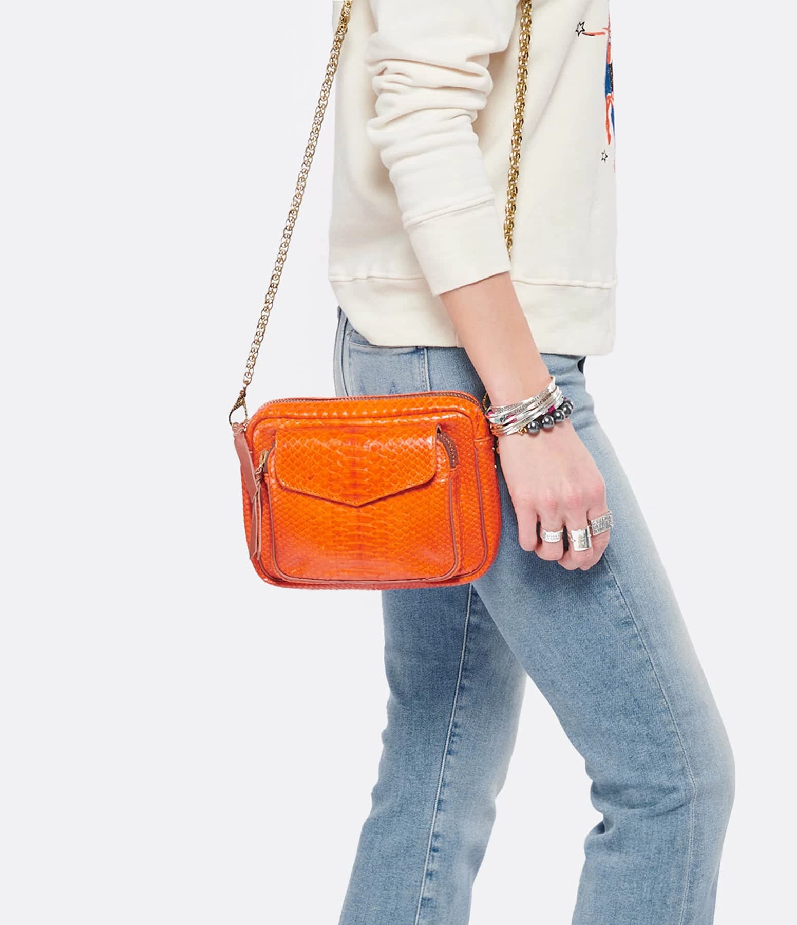 CLARIS VIROT Sac Charly Python Orange 7 CLARIS VIROT Sac Charly Python Orange – Image 5