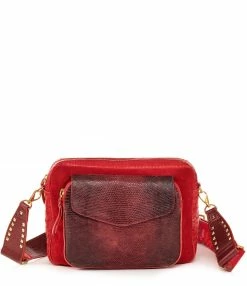CLARIS VIROT Sac Jumbo Charly Bandoulière Python Lézard Rouge