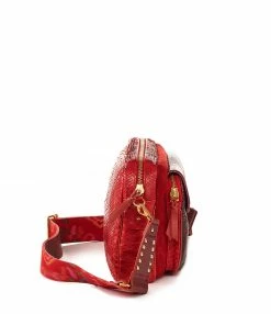 Alternative view of CLARIS VIROT Sac Jumbo Charly Bandoulière Python Lézard Rouge