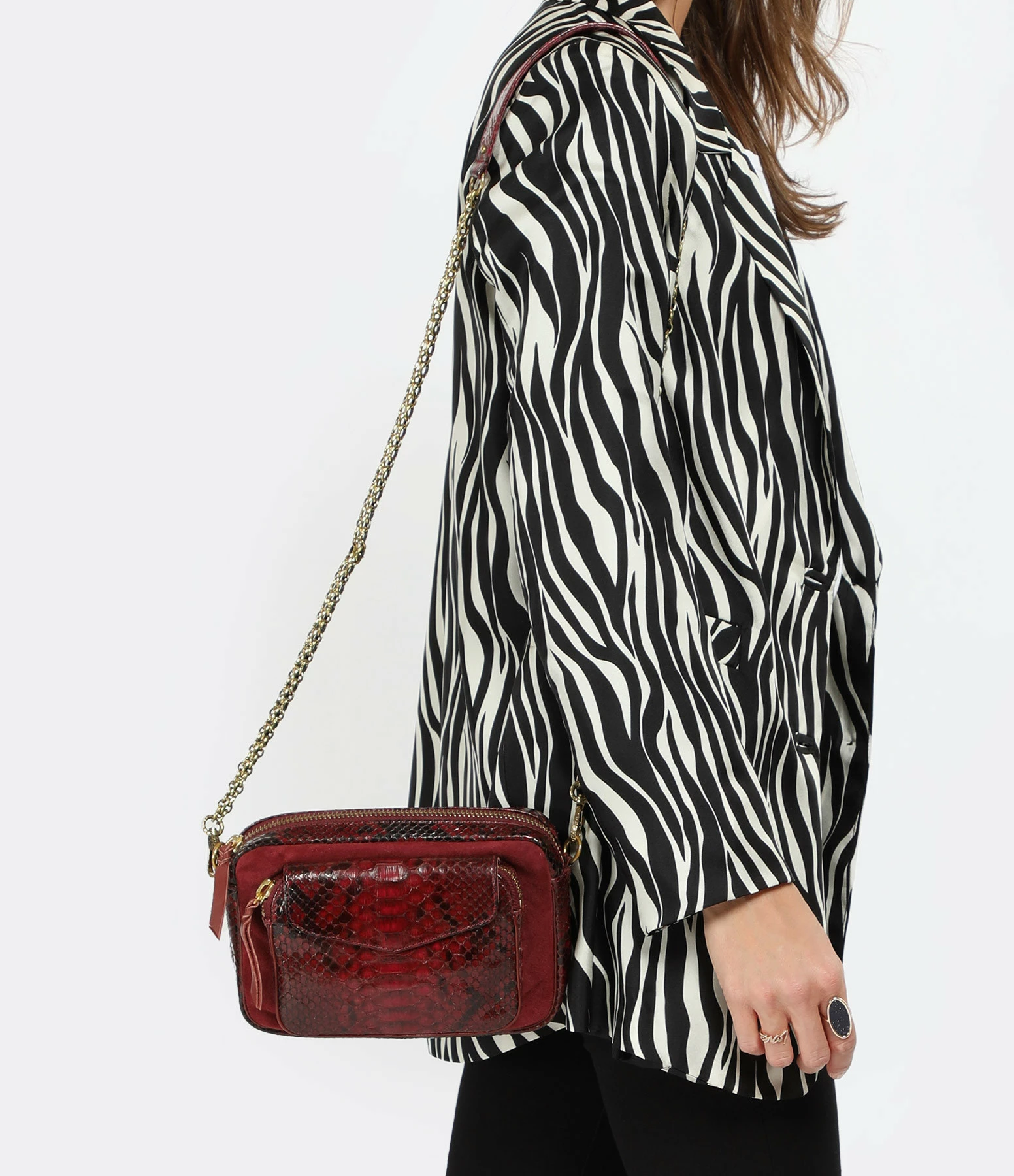 CLARIS VIROT Sac Charly Python Bordeaux Suédé 6 CLARIS VIROT Sac Charly Python Bordeaux Suédé – Image 4