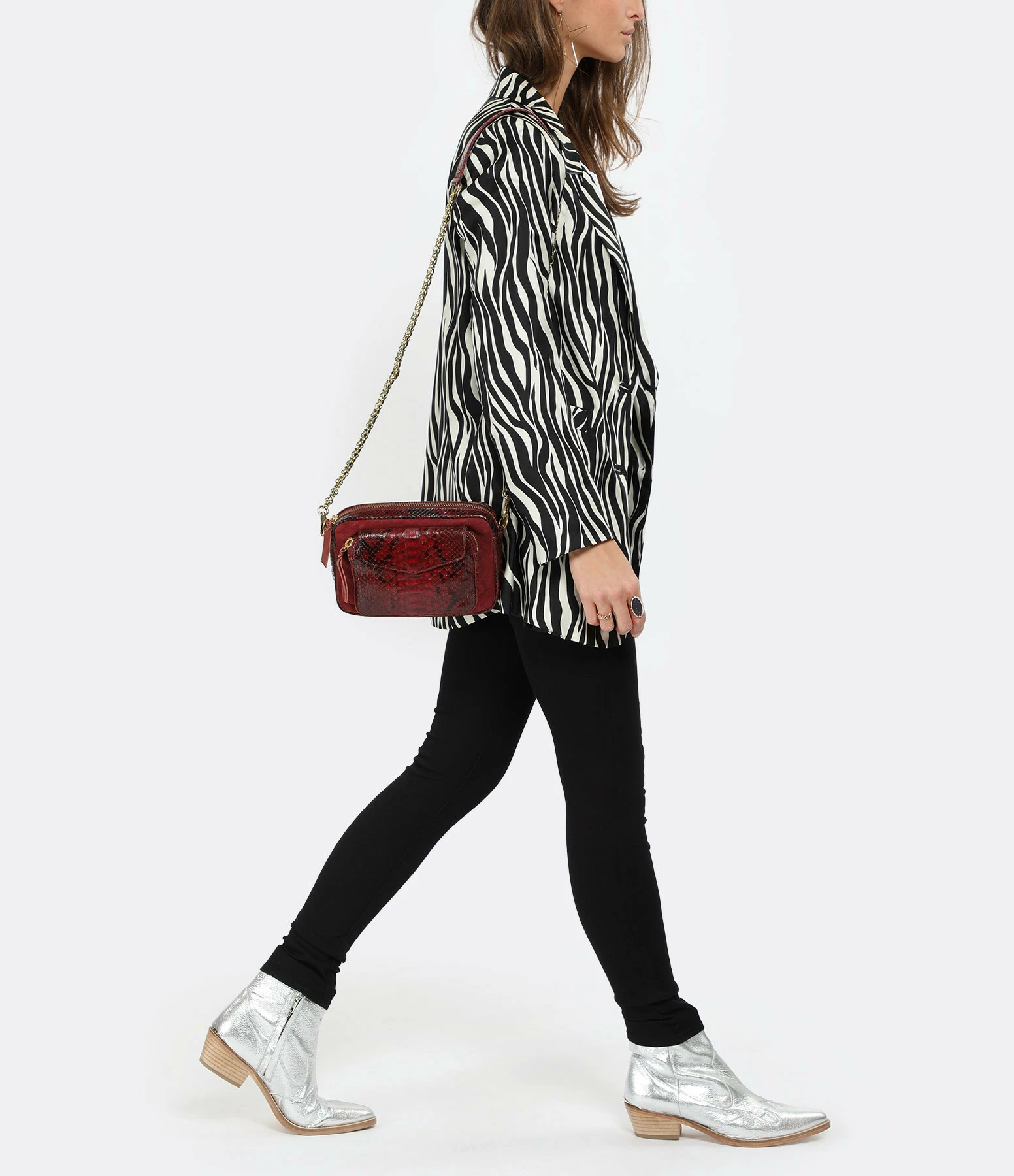 CLARIS VIROT Sac Charly Python Bordeaux Suédé 7 CLARIS VIROT Sac Charly Python Bordeaux Suédé – Image 5