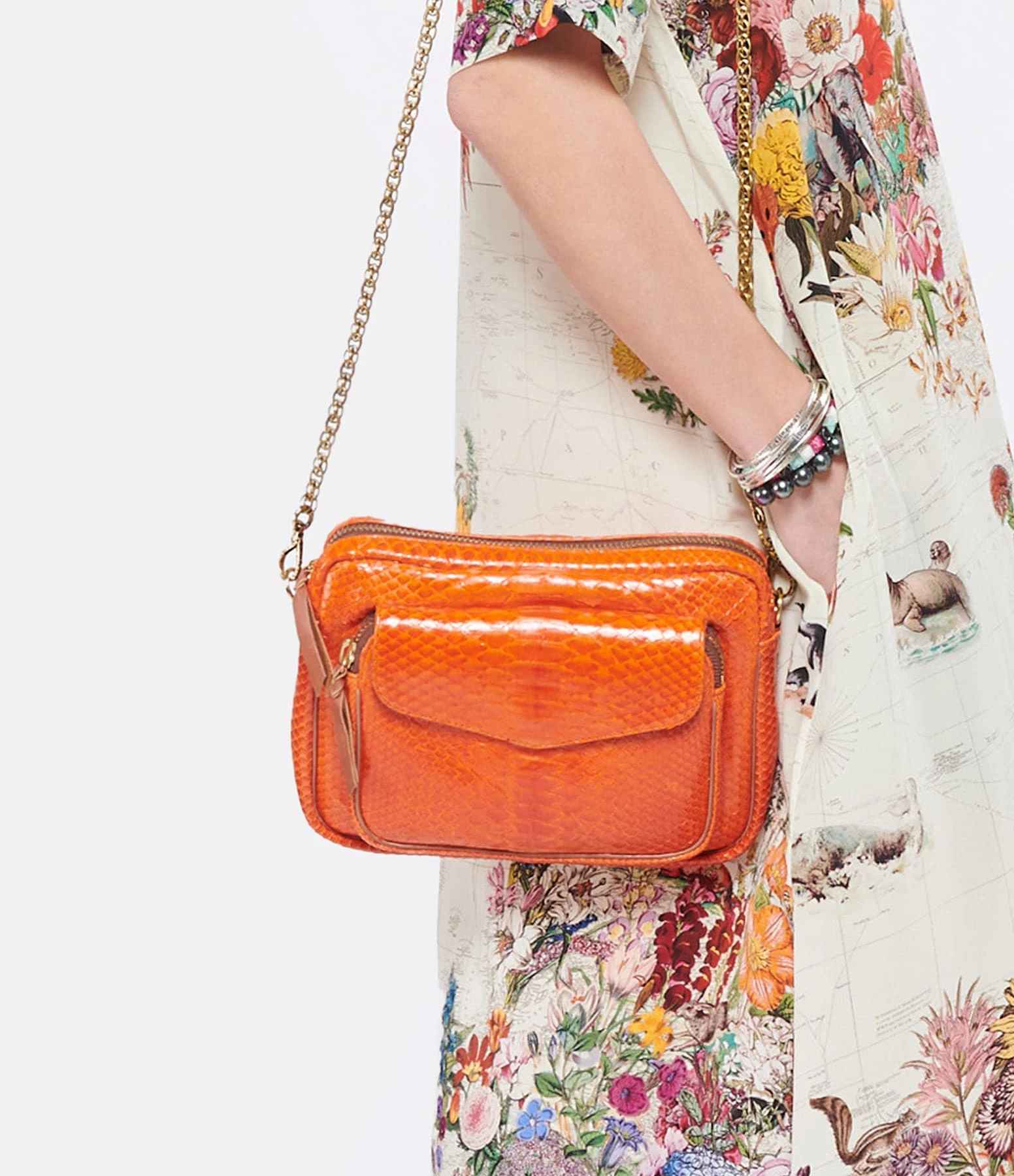 CLARIS VIROT Sac Big Charly Python Orange 5 CLARIS VIROT Sac Big Charly Python Orange – Image 3