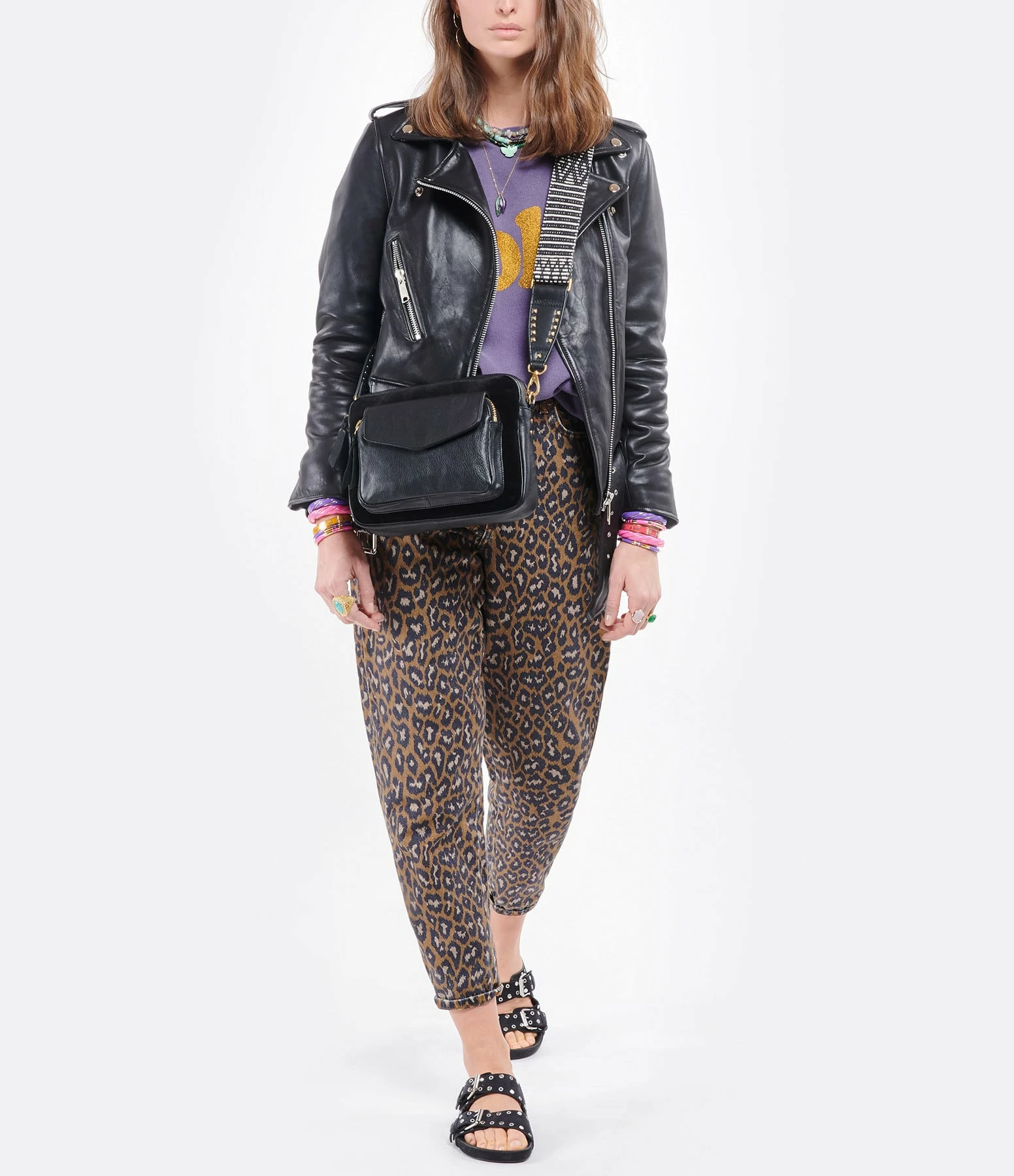 CLARIS VIROT Sac Big Charly Cuir Grainé Suédé Noir Doré 8 CLARIS VIROT Sac Big Charly Cuir Grainé Suédé Noir Doré – Image 6