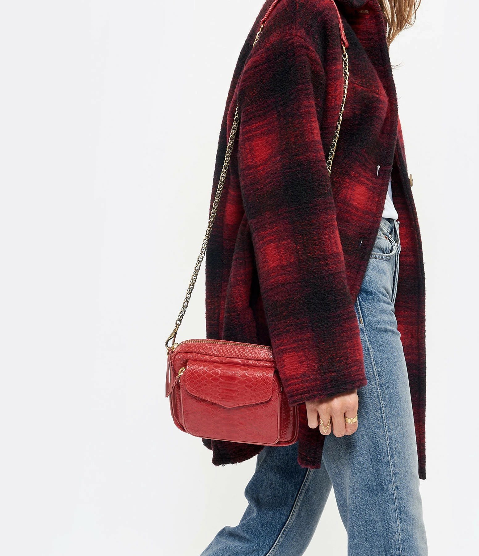 CLARIS VIROT Sac Charly Python Rouge 7 CLARIS VIROT Sac Charly Python Rouge – Image 5