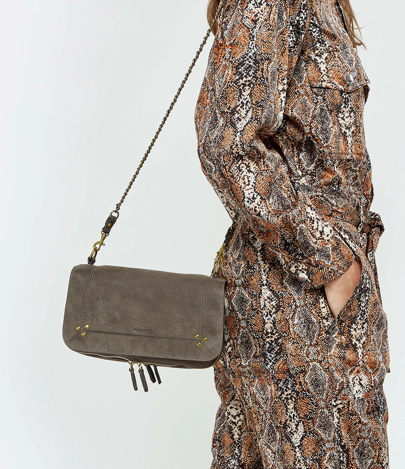 JEROME DREYFUSS Sac Bobi Cuir Suédé Croco Éléphant 7 JEROME DREYFUSS Sac Bobi Cuir Suédé Croco Éléphant – Image 5