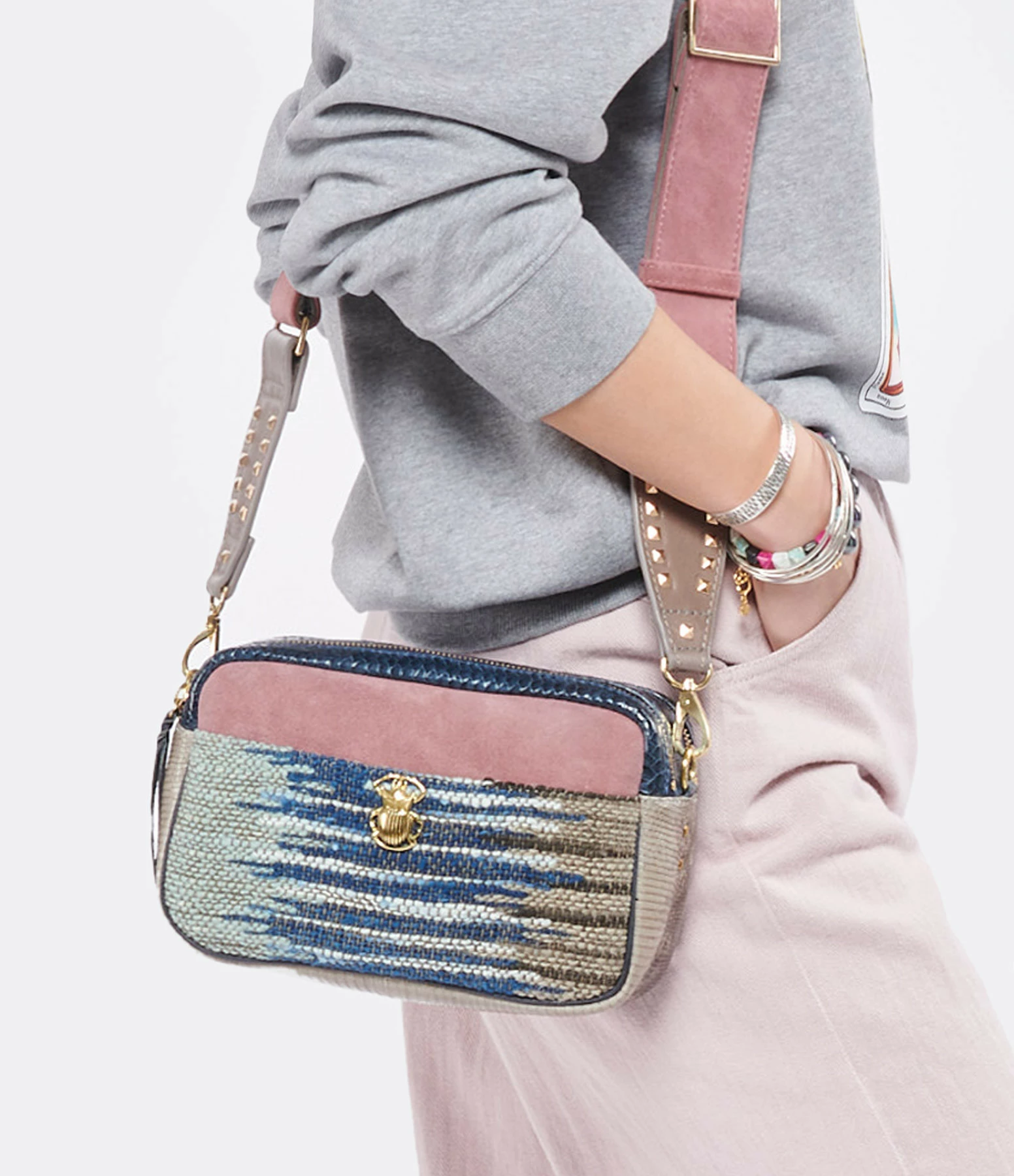 CLARIS VIROT Sac Lily Cuir Rose Indigo Tricolore 5 CLARIS VIROT Sac Lily Cuir Rose Indigo Tricolore – Image 3