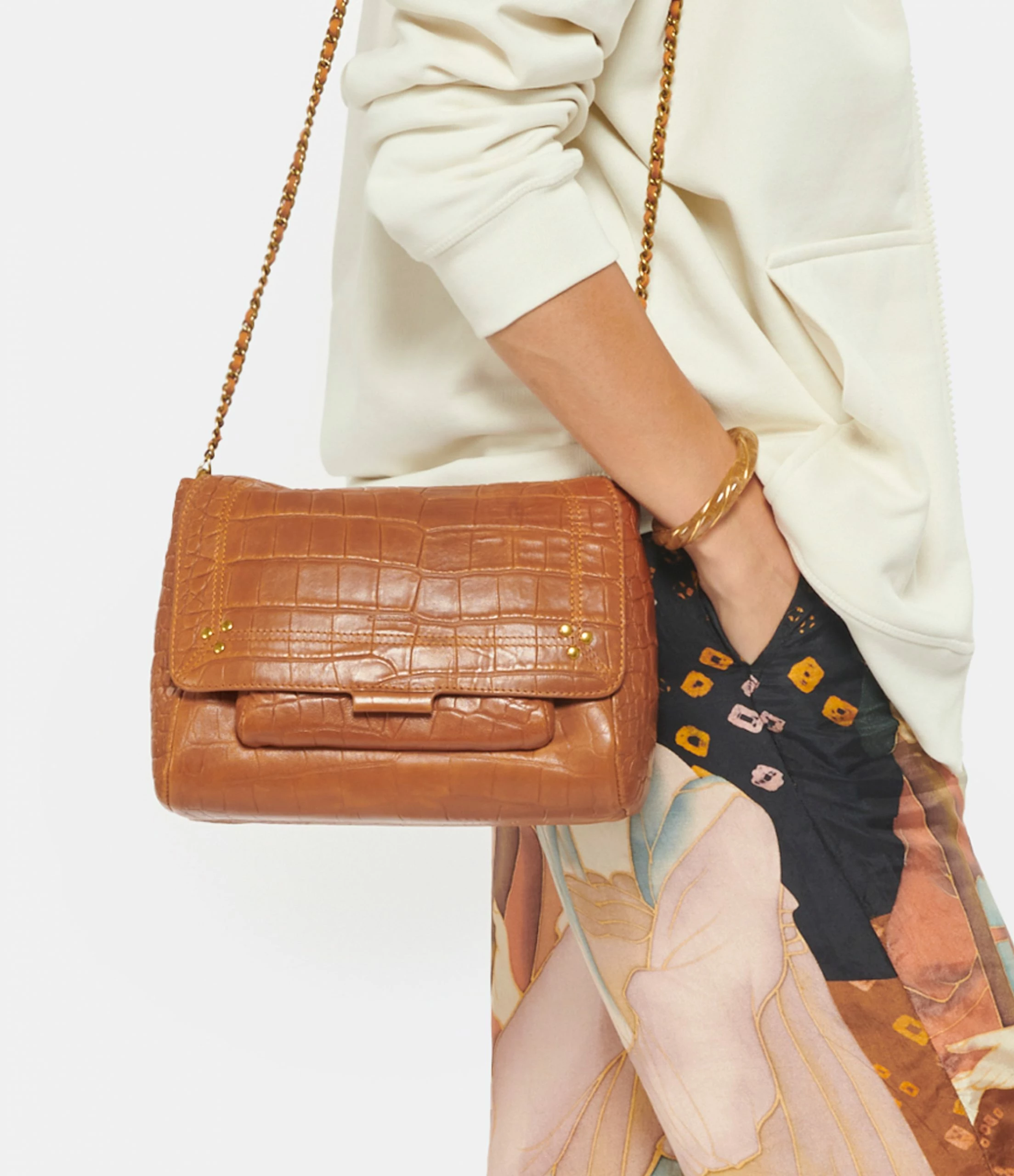 JEROME DREYFUSS Sac Lulu M Cuir Croco Whisky 8 JEROME DREYFUSS Sac Lulu M Cuir Croco Whisky – Image 6