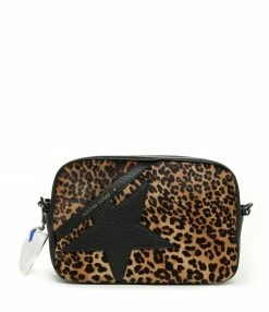 GOLDEN GOOSE Sac Star Cuir Pony Léopard Noir