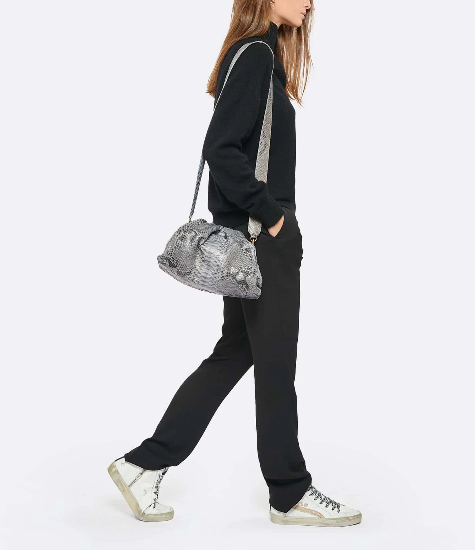 SISTA PARIS Sac Big Uniq Cuir Souple Python Gris Foncé 8 SISTA PARIS Sac Big Uniq Cuir Souple Python Gris Foncé – Image 6