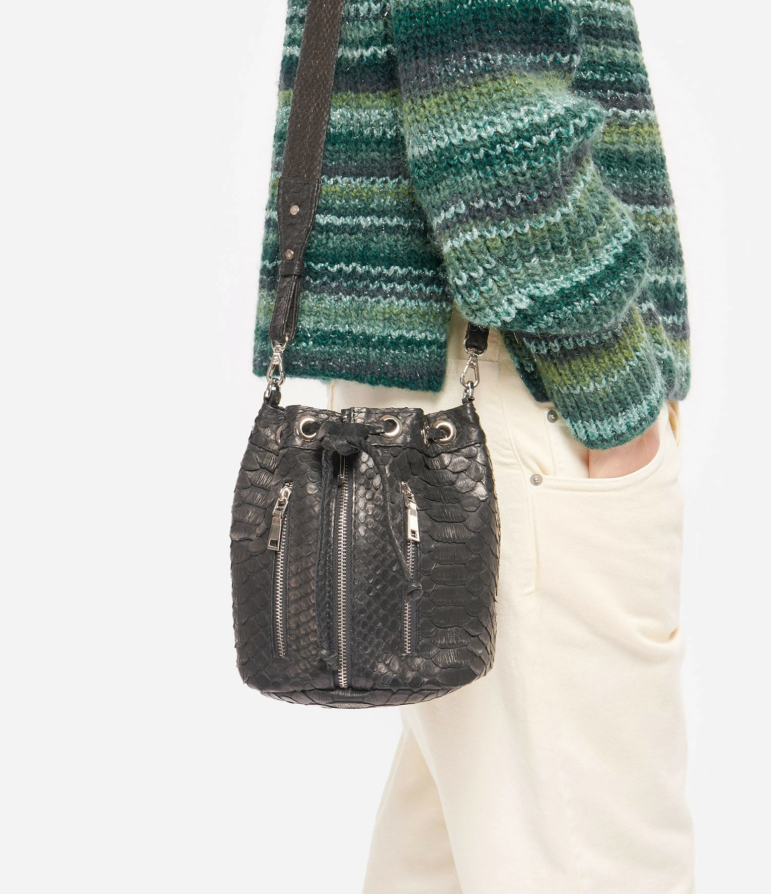 SISTA PARIS Sac Amber Cuir Python Noir 7 SISTA PARIS Sac Amber Cuir Python Noir – Image 5