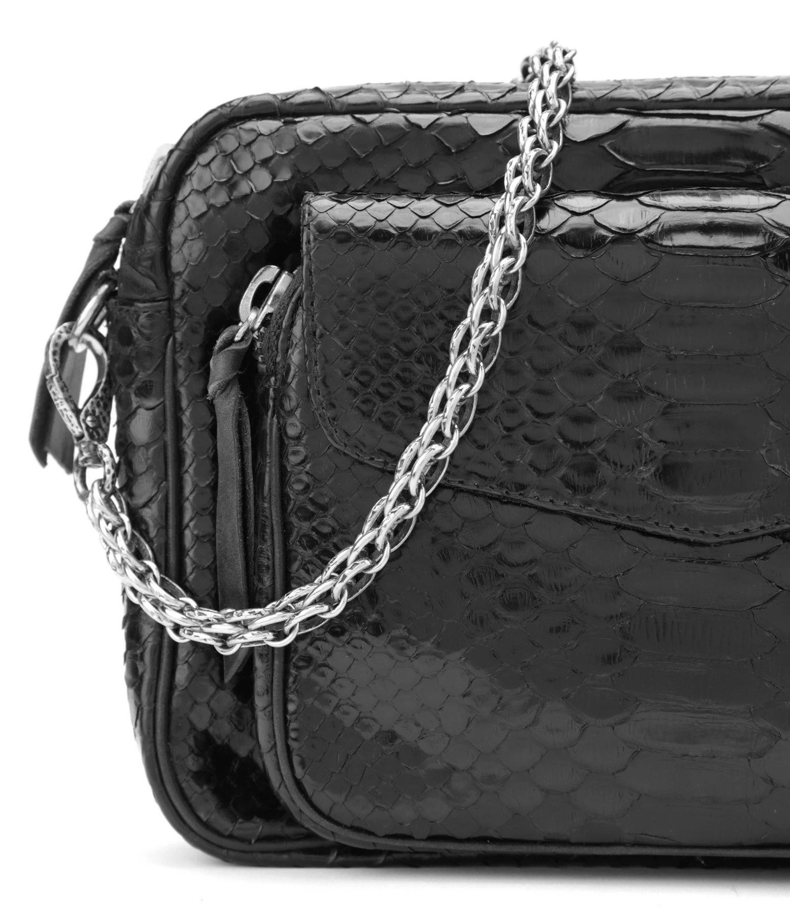 CLARIS VIROT Sac Big Charly Python Chaîne Argentée Noir 5 CLARIS VIROT Sac Big Charly Python Chaîne Argentée Noir – Image 3