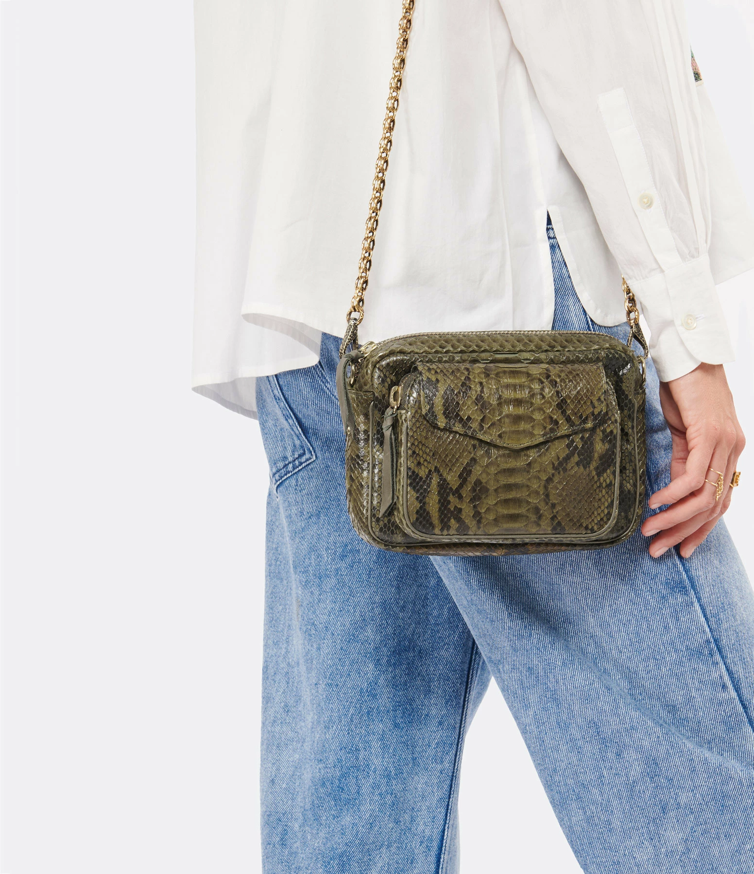 CLARIS VIROT Sac Charly Python Kaki Foncé 6 CLARIS VIROT Sac Charly Python Kaki Foncé – Image 4